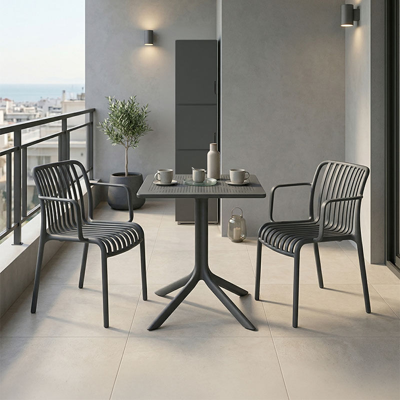 Masa de dining Groovy Zoi pakoworld 3 buc antracit PP 60x60x76cm Masa de dining Groovy Zoi pakoworld 3 buc antracit PP 60x60x76cm