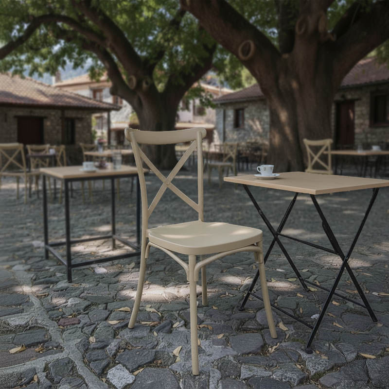 Scaun pliabil Stackable Crossie pakoworld din PP, nuanta cappuccino, 41x46x84 εκ Scaun pliabil Stackable Crossie pakoworld din PP, nuanță cappuccino, 41x46x84 εκ