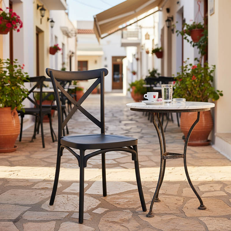 Scaun stivuibil Rossie Pakoworld din plastic PP, culoare neagra, 38x46.5x82cm Scaun stivuibil Rossie Pakoworld din plastic PP, culoare neagr...