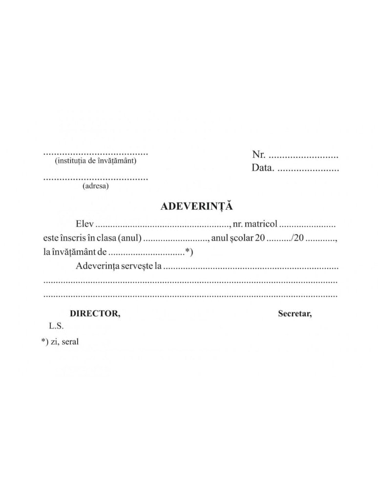 Adeverință școlară pentru elevi A6 100 bucăți Adeverință școlară pentru elevi A6 100 bucăți