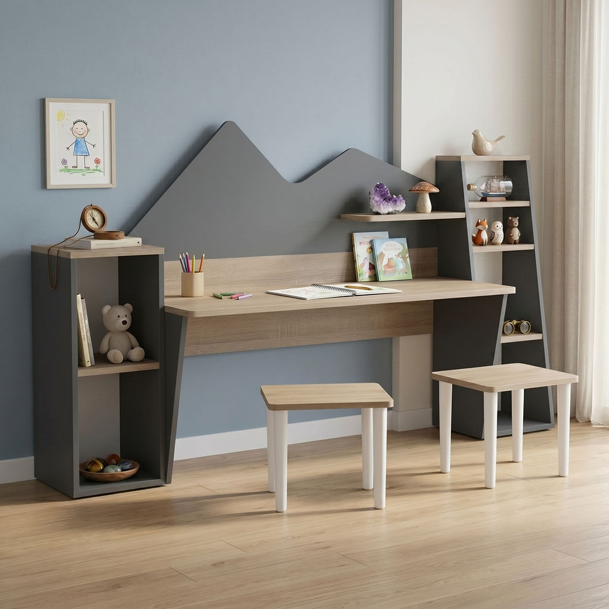 Birou pentru copii cu taburet Dualto pakoworld sonoma-antracit 180x30x93.6cm Birou pentru copii cu taburet Dualto pakoworld sonoma-antracit...