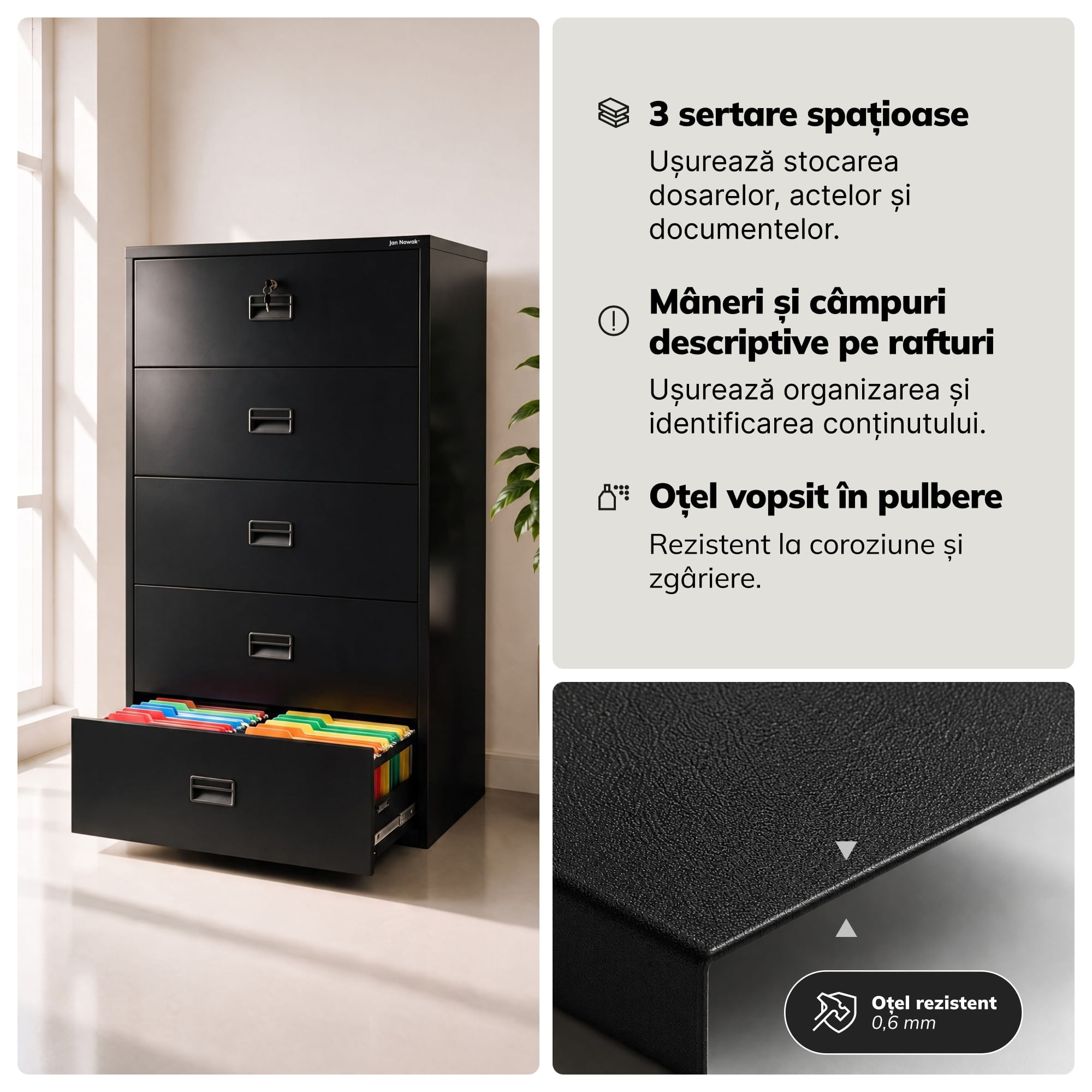 Dulap cartoteca metalic, negru, 900x1620x600 mm: SARA XL V5 Dulap cartoteca metalic, negru, 900x1620x600 mm: SARA XL V5