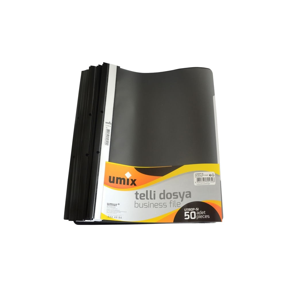 Set dosare plastic A4 cu sina si perforatii 50 buc/set x 10 seturi Umix Set dosare A4 cu sina si perforatii 50 buc/set x 10 seturi Umix negru