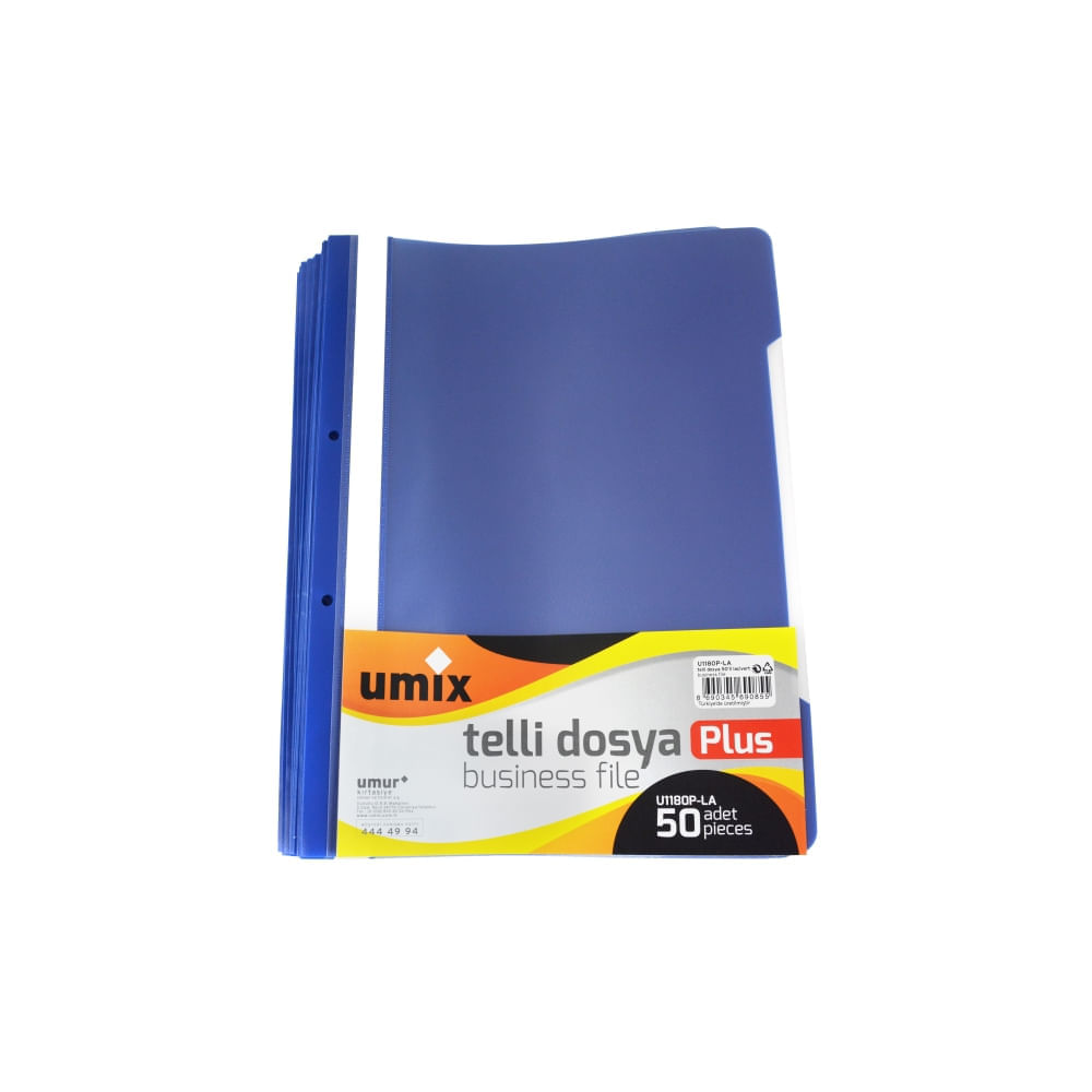 Set dosare plastic A4 cu sina si perforatii 50 buc/set x 10 seturi Umix Set dosare plastic A4 cu sina si perforatii 50 buc/set x 10 seturi Umix bleumarin