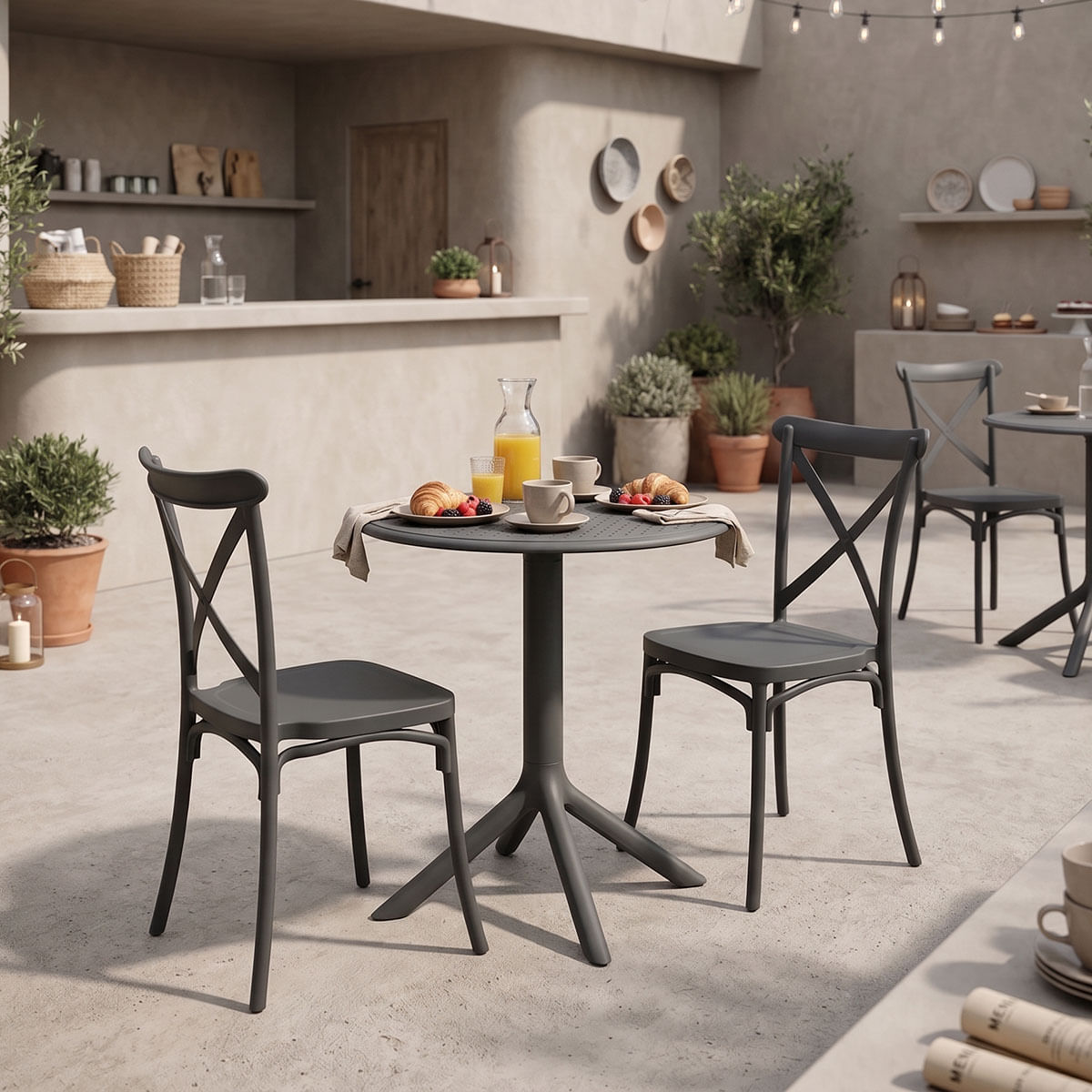 Set dining Mercon Crossie pakoworld, 3 piese, antracit, PP, Φ60x75 cm Set dining Mercon Crossie pakoworld, 3 piese, antracit, PP, Φ60x75 cm