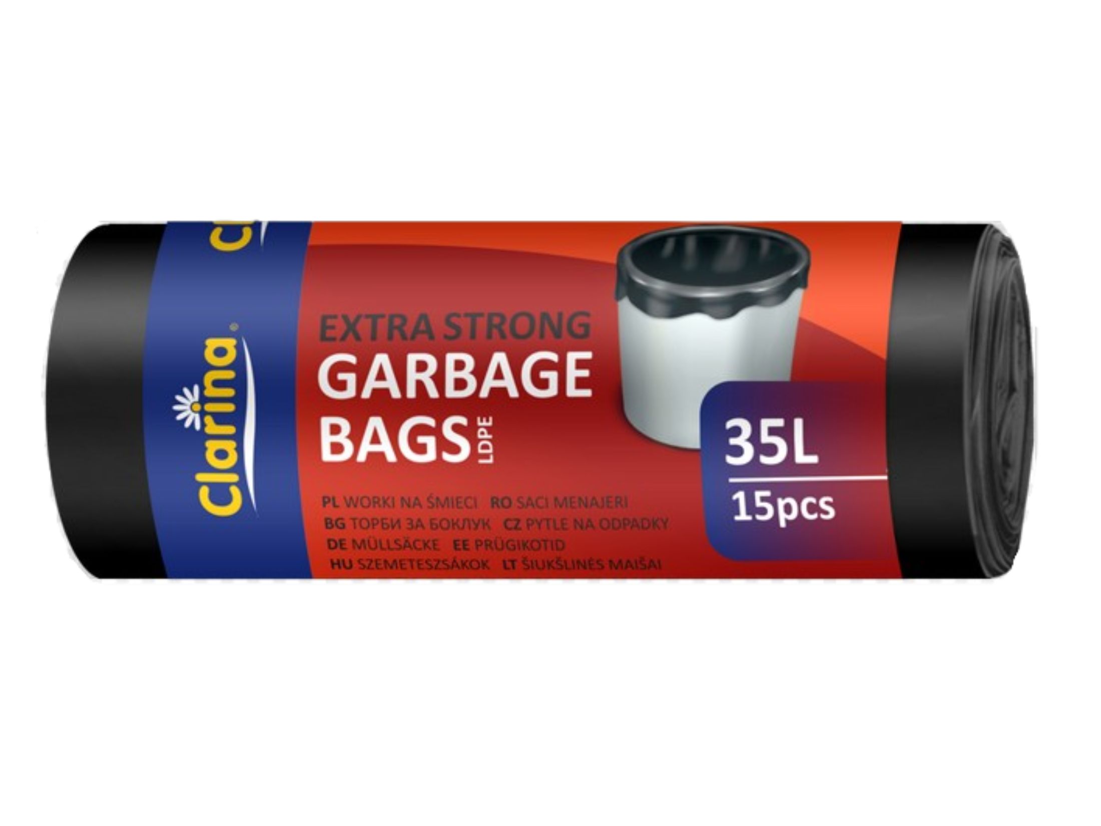 Saci menajeri Clarina Extra Strong 35L negri LDPE 15buc/rolă Saci menajeri Clarina Extra Strong 35L negri LDPE 15buc/rolă