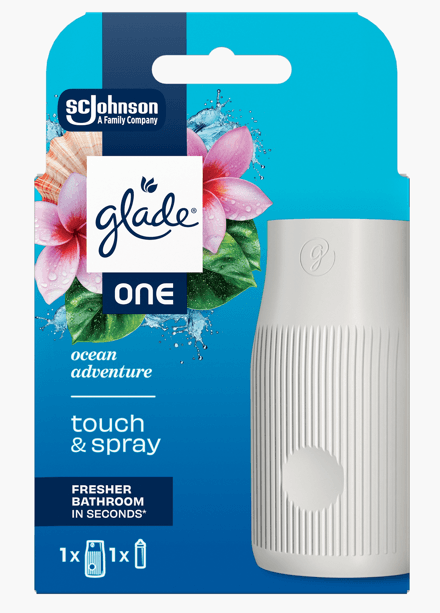 Odorizant de baie Glade One Touch & Spray aparat și rezervă 10 ml diverse parfumuri Odorizant de baie Glade One Touch & Spray aparat și rezervă 10 ml diverse parfumuri Ocean Adventure