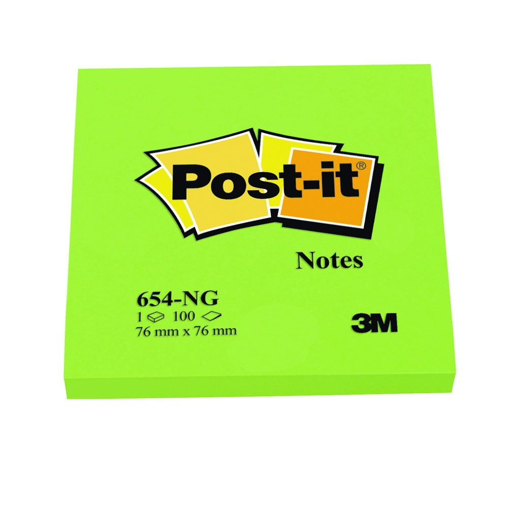 Notite adezive 3M Post-it, 76 x 76 mm, verde neon, 100 file