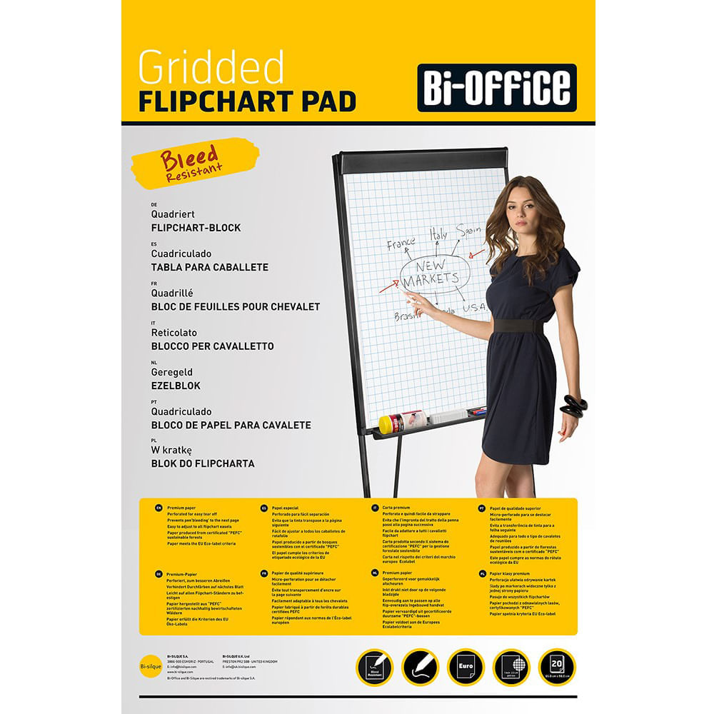 Hartie flipchart 99x66 matematica 60 g/mp 20 coli Bi-Silque Hartie flipchart 100 x 70 cm caroiata 60  g/mp 20 coli/set