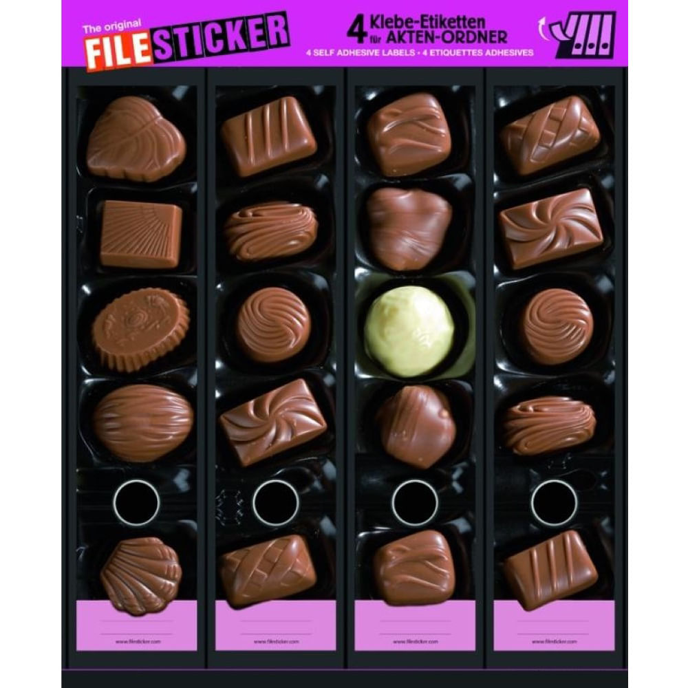 Etichete pentru bibliorafturi Filesticker, model ciocolata