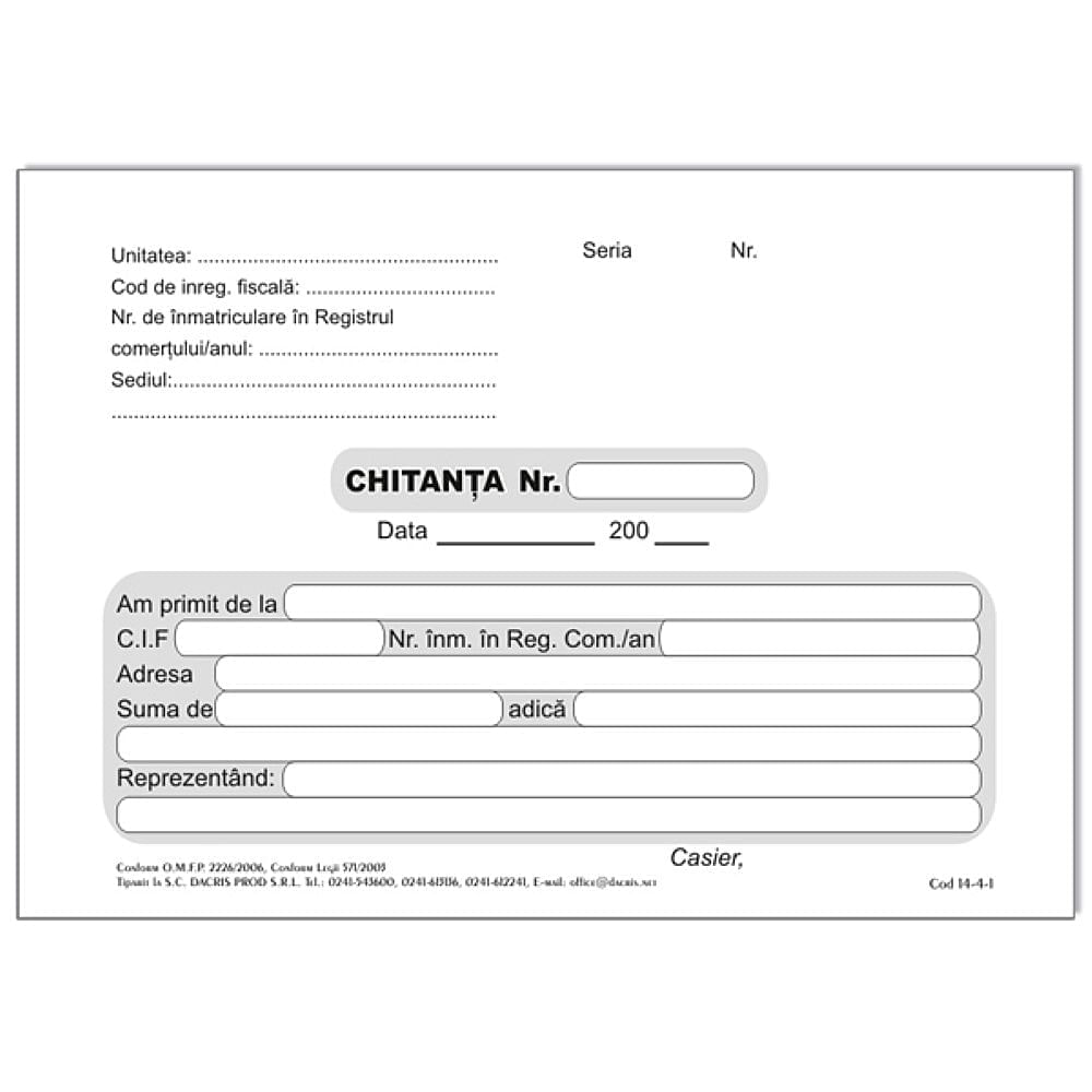 Chitanta A6 3 exemplare hartie autocopiativa 50 seturi/carnet