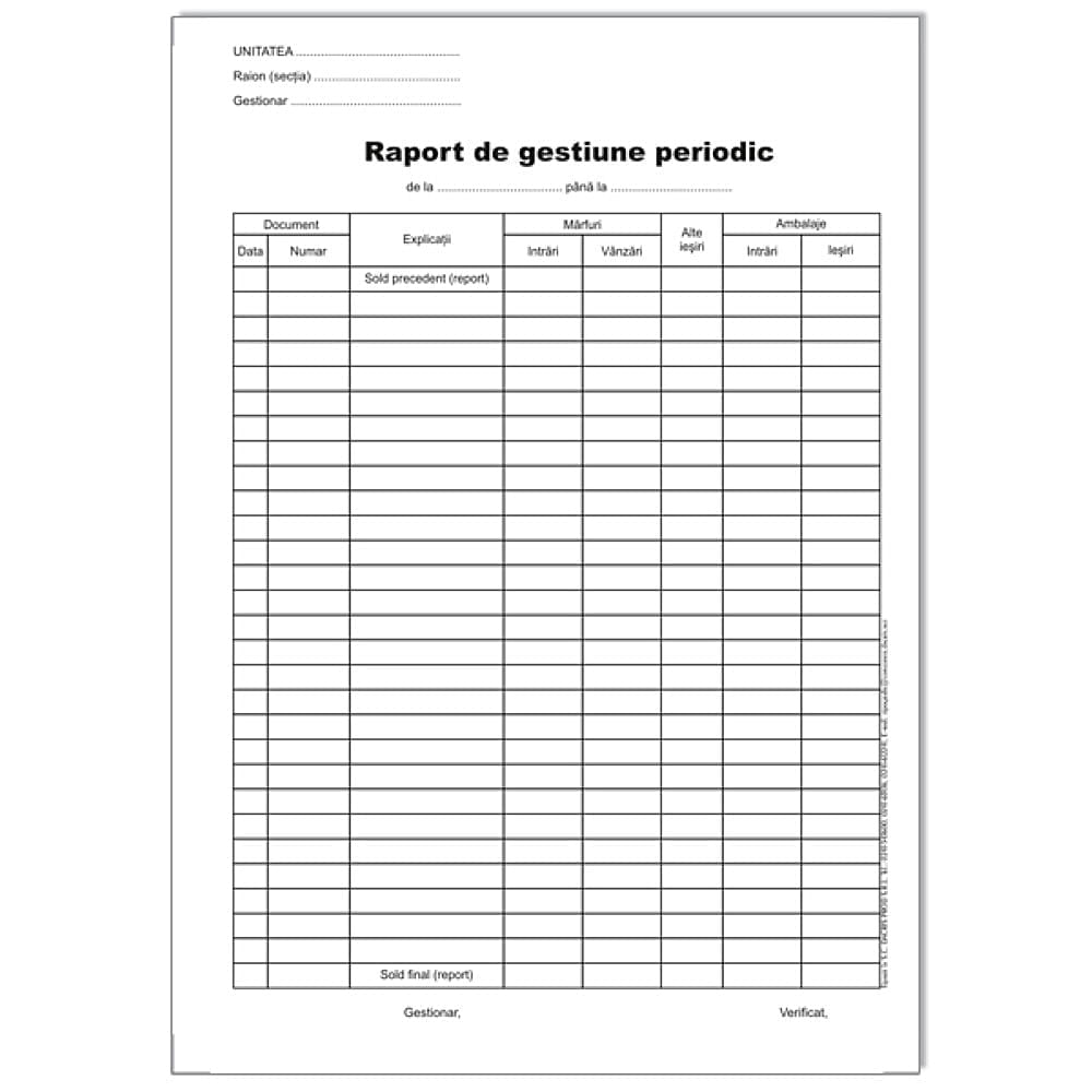 Raport de gestiune periodic A4 hartie offset  100 file/carnet