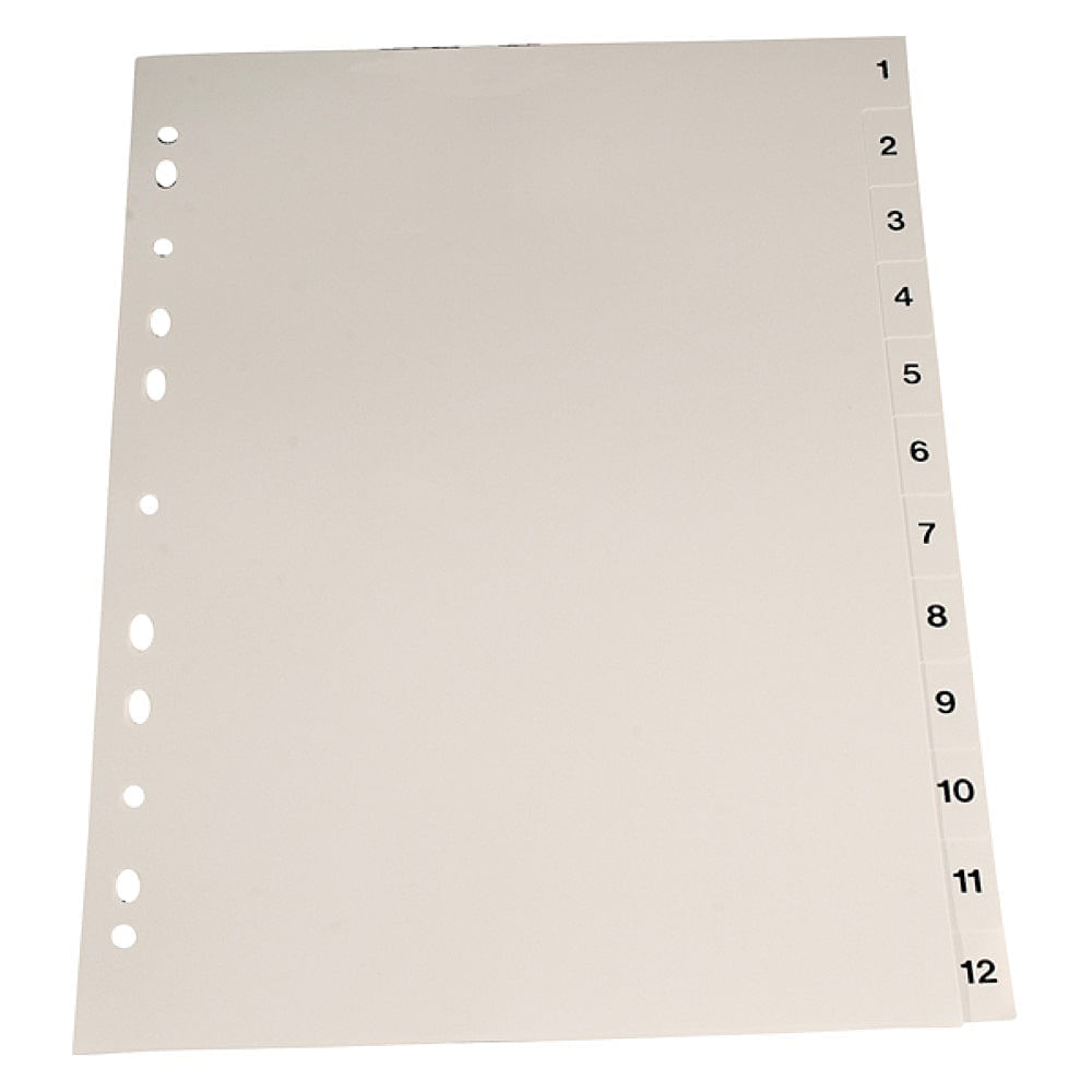 Index Noki A4 plastic numerotat 1-12 gri