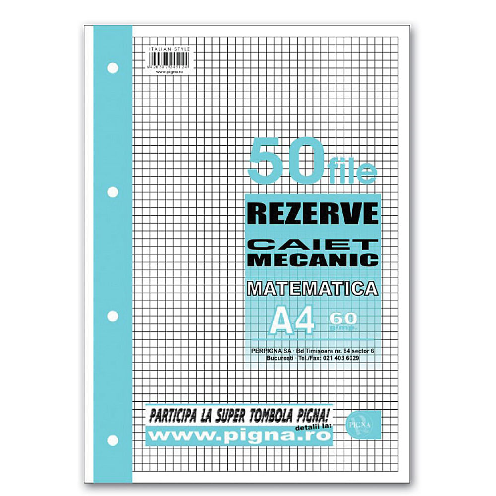 Rezerva caiet mecanic pigna, a4, 50 file, matematica