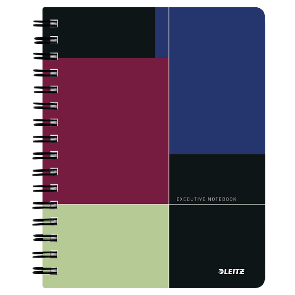 Caiet de birou Leitz Executive, A5, coperta PP, cu spira, dictando, 80 file negru-violet