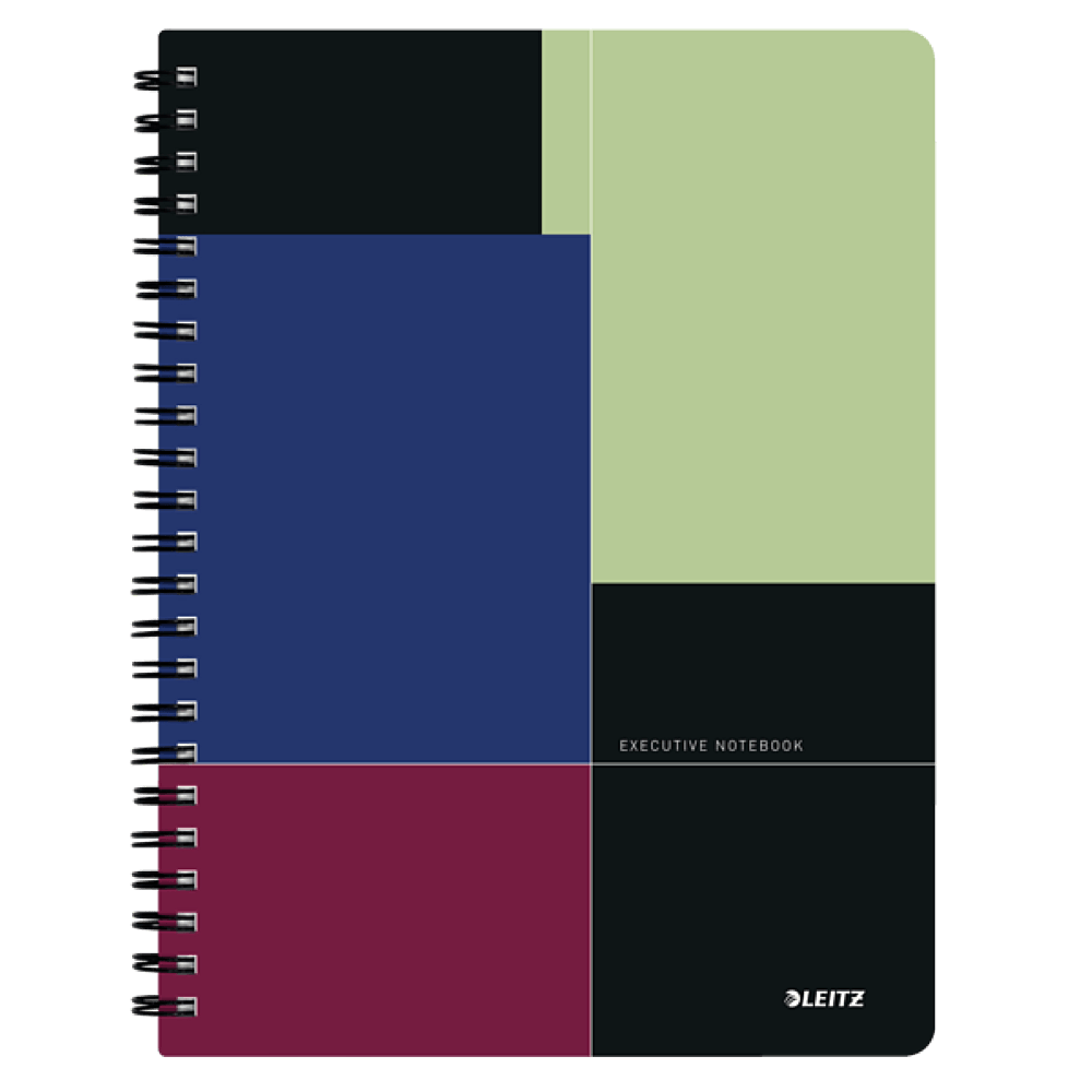 Caiet de birou Leitz Executive, A4, coperta PP, cu spira, 80 file, matematica, negru-violet