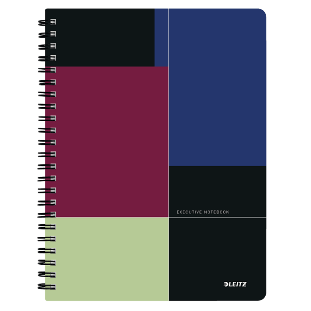 Caiet de birou Leitz Executive, A4, coperta PP, cu spira, 80 file, dictando, negru-violet