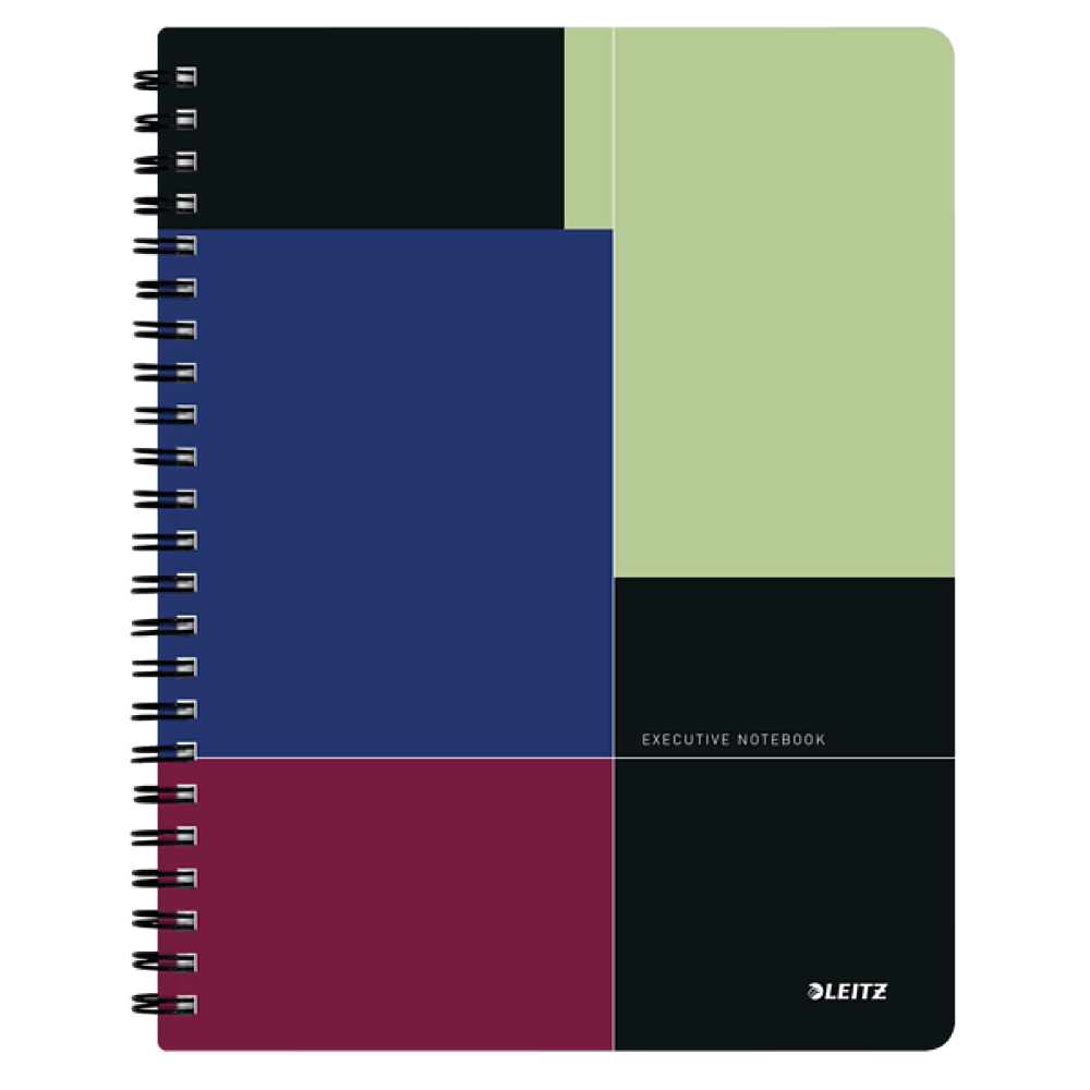 Caiet de birou Leitz Executive Get Organized, A4, coperta PP, cu spira, 80 file, matematica, negru-violet