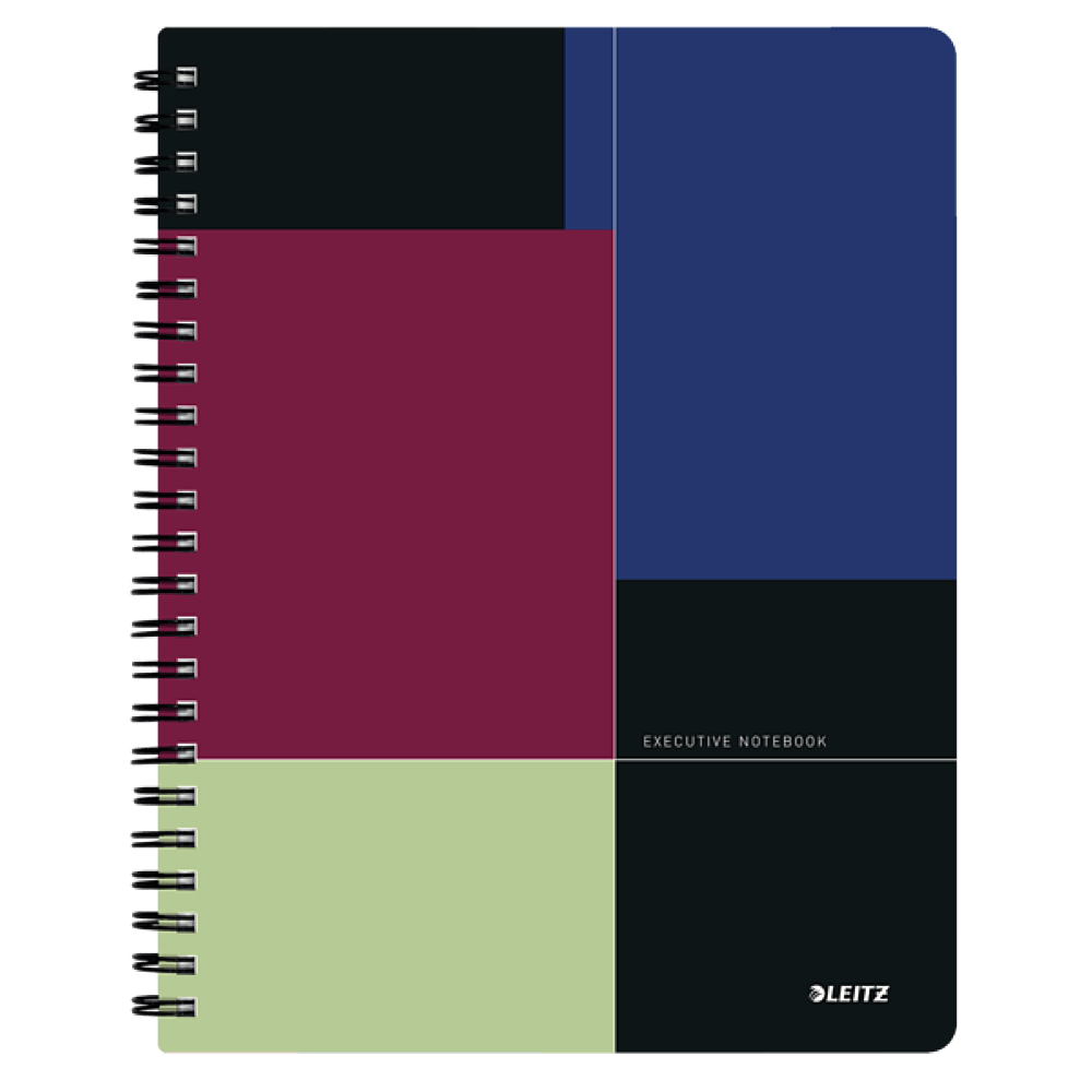 Caiet de birou Leitz Executive Get Organized, A4, coperta PP, cu spira, 80 file, dictando, negru-violet
