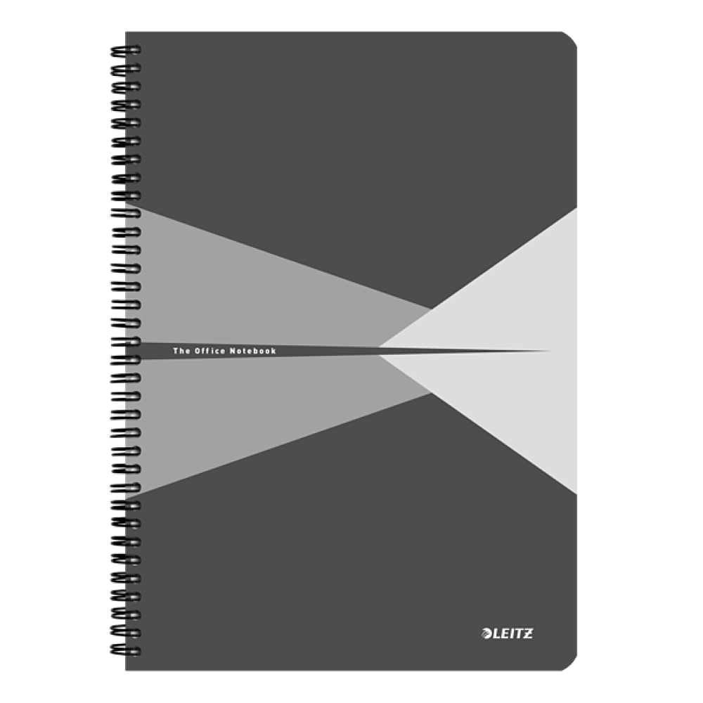 Caiet de birou Leitz Office, PP, certificare FSC, reciclabil, A4, 90 coli, cu spira, matematica, gri
