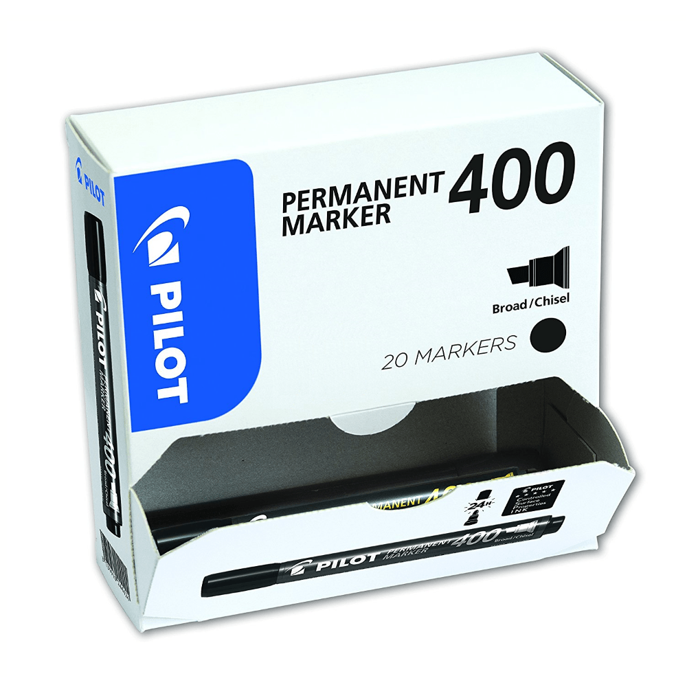 Marker permanent Pilot 400, varf tesit, 4 mm, 20 bucati/set, negru