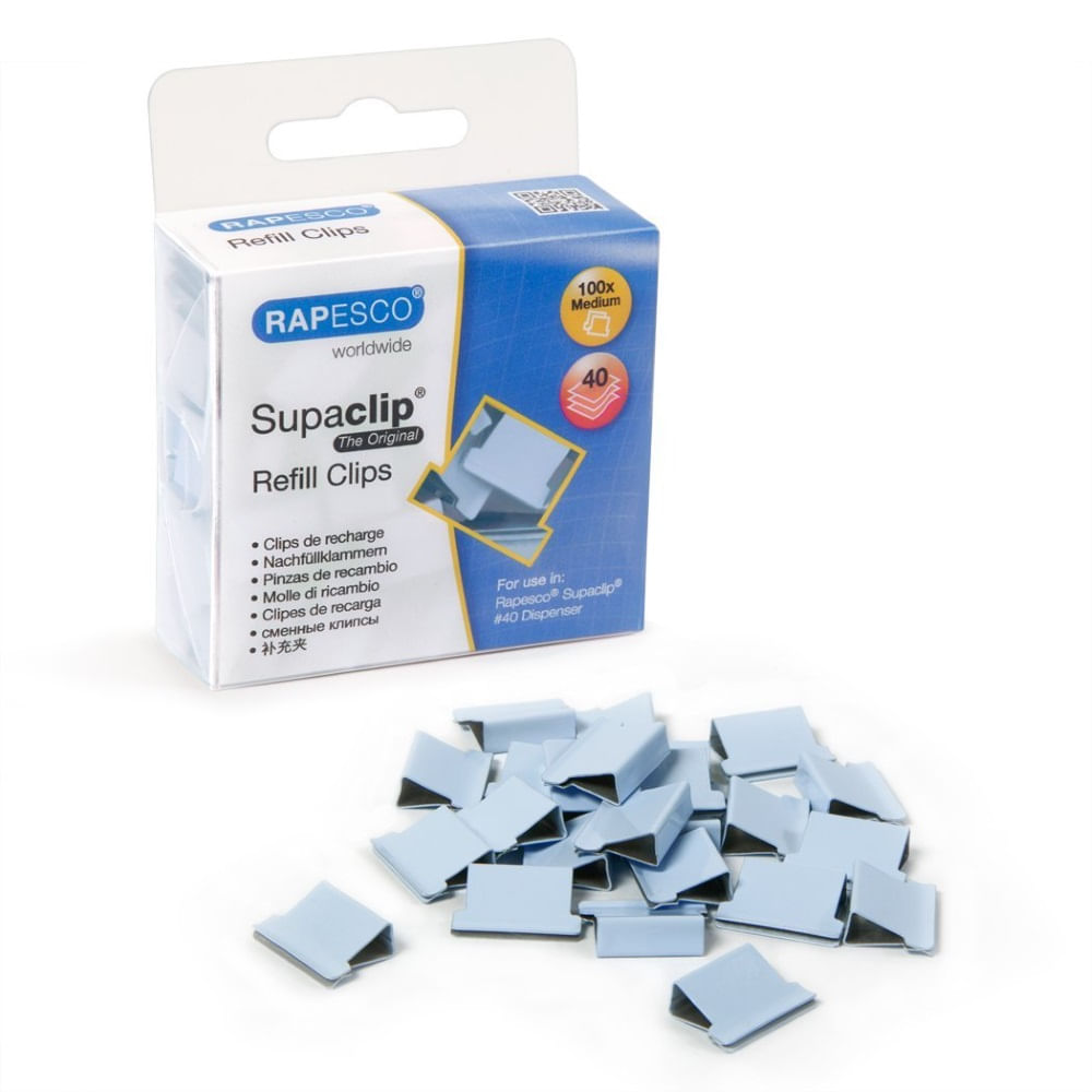 Clipsuri metalice Rapesco Supaclip, 40 coli, bleu, 100 bucati/set