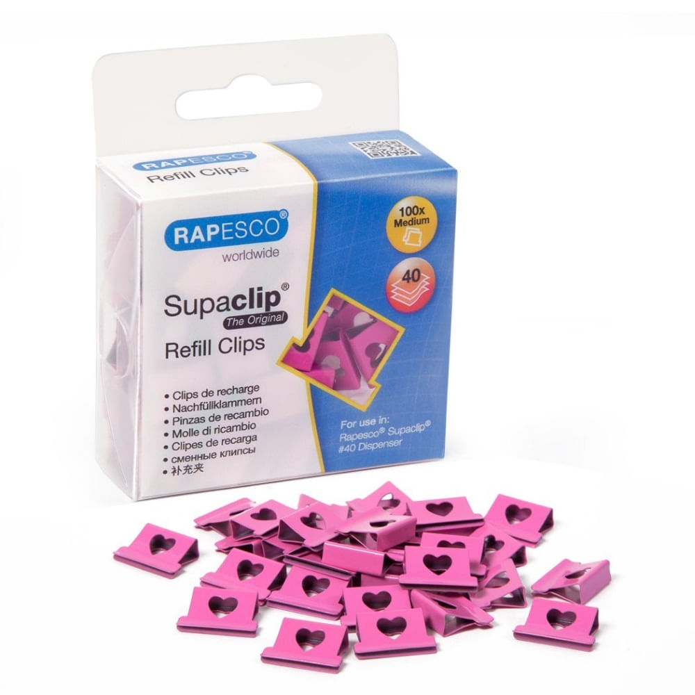 Clipsuri metalice Rapesco Supaclip, 40 coli, inima roz, 100 bucati/set