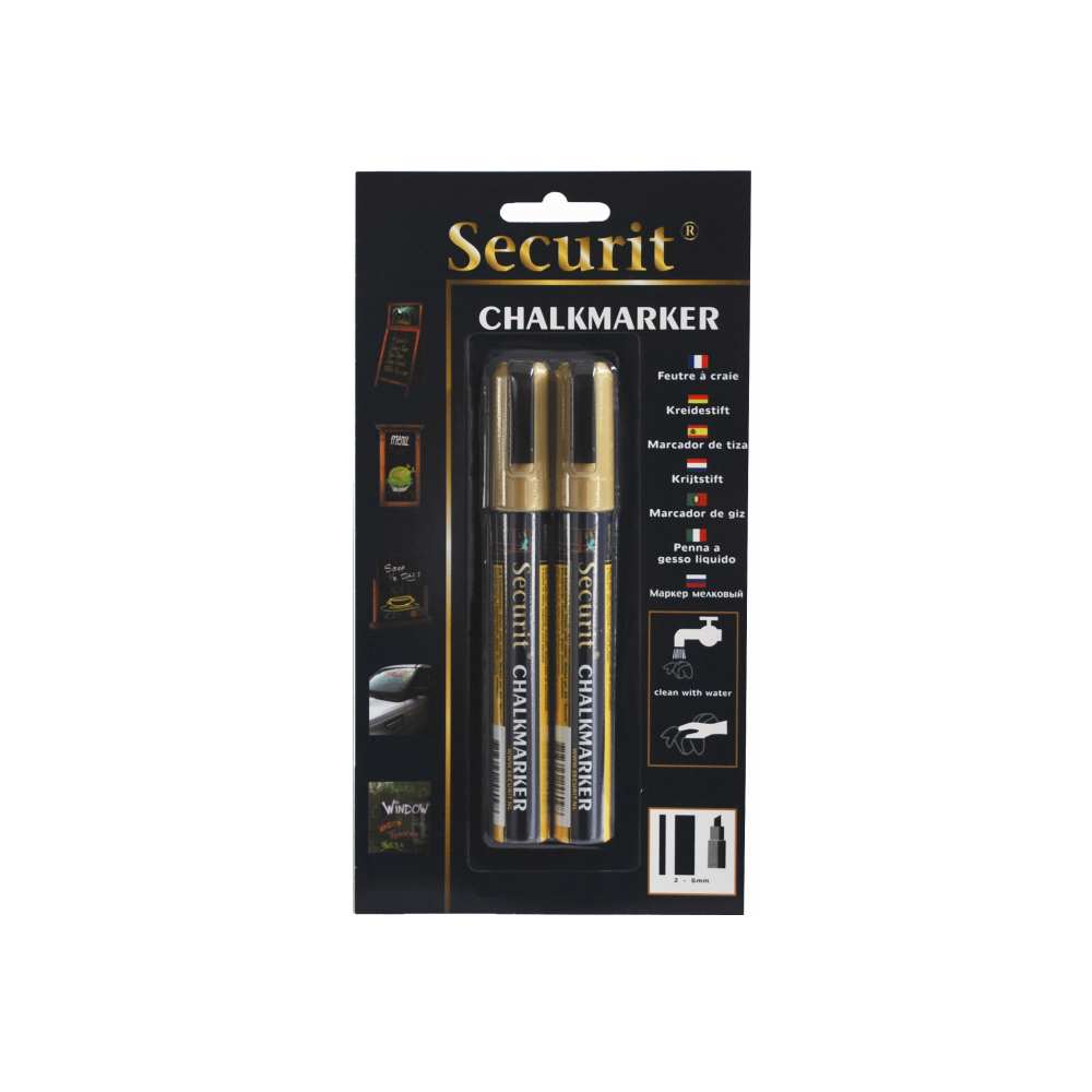 Marker cu creta vermes, varf tesit, 2 mm, 2 bucati/set, auriu