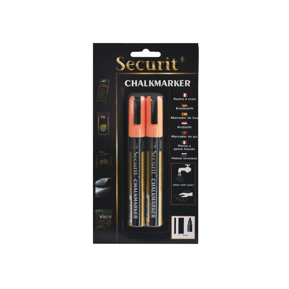 Marker cu creta vermes, varf tesit, 2 mm, 2 bucati/set, portocaliu