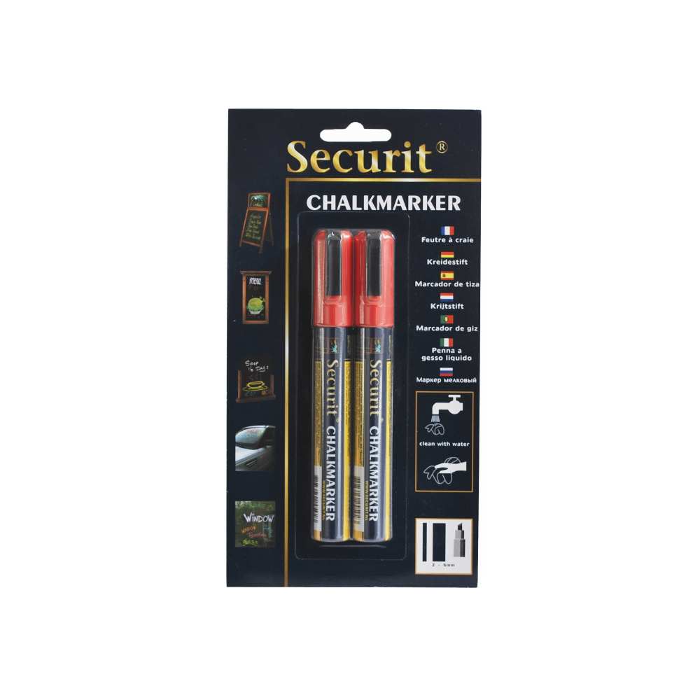 Marker cu creta vermes, varf tesit, 2 mm, 2 bucati/set, rosu