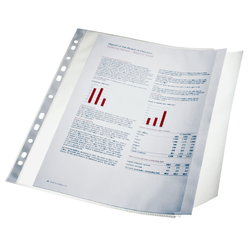 Folie de protectie Esselte Standard A4  clapa laterala 10 bucati/set partial recilat si reciclabil Folie de protectie Esselte Standard A4 90 microni cu clapa laterala 10 bucati/set