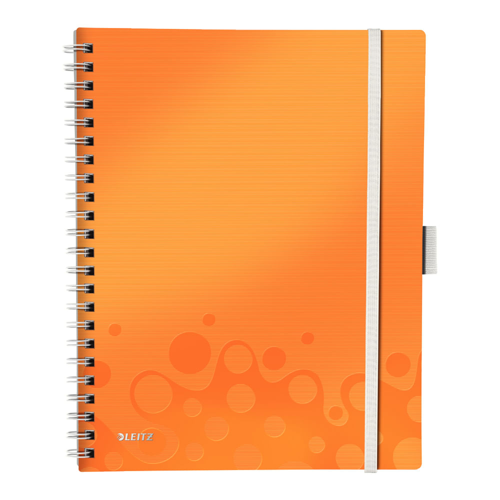 Caiet leitz wow be mobile, a4, coperta pp, cu spira, 80 file, dictando, portocaliu metalizat