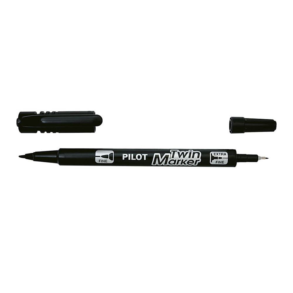 Marker permanent Pilot Twin BegreeN, varf rotund, 0.4 mm, negru