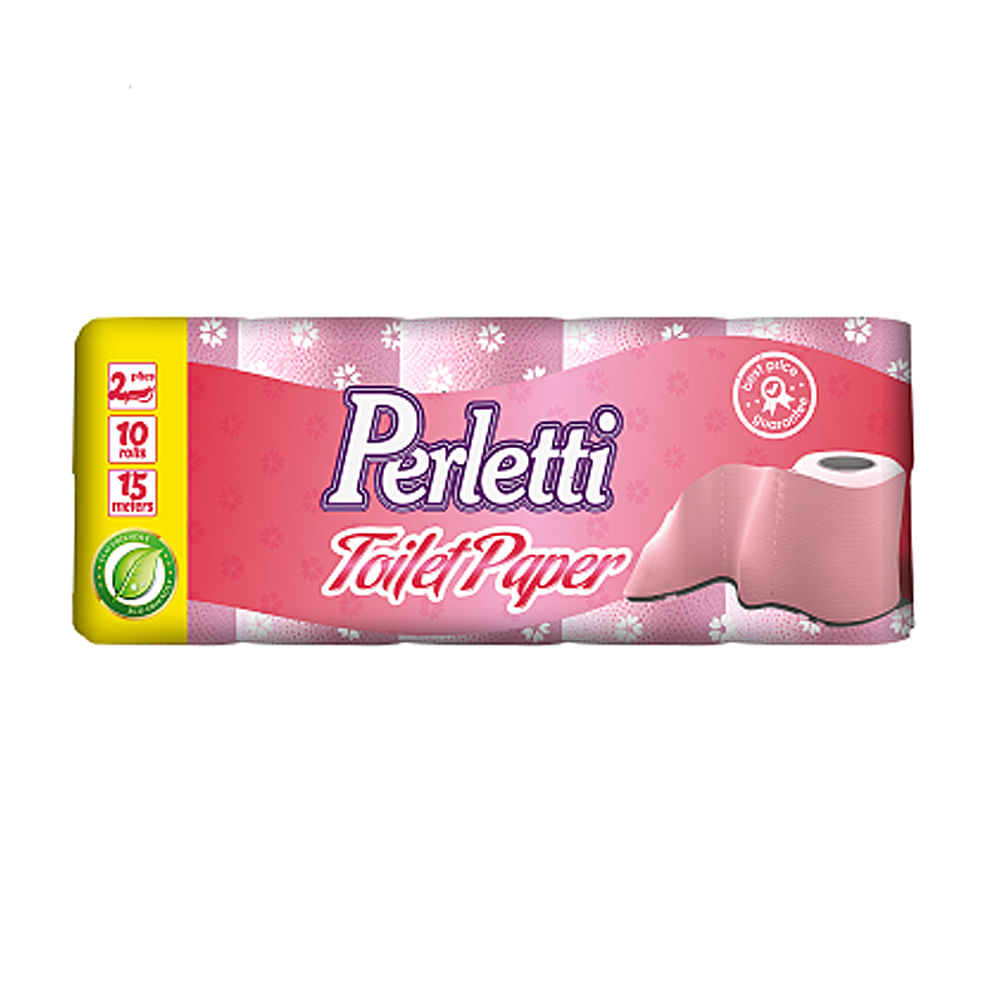 Hartie igienica economic Perletti, 2 straturi, roz, 10 role/set