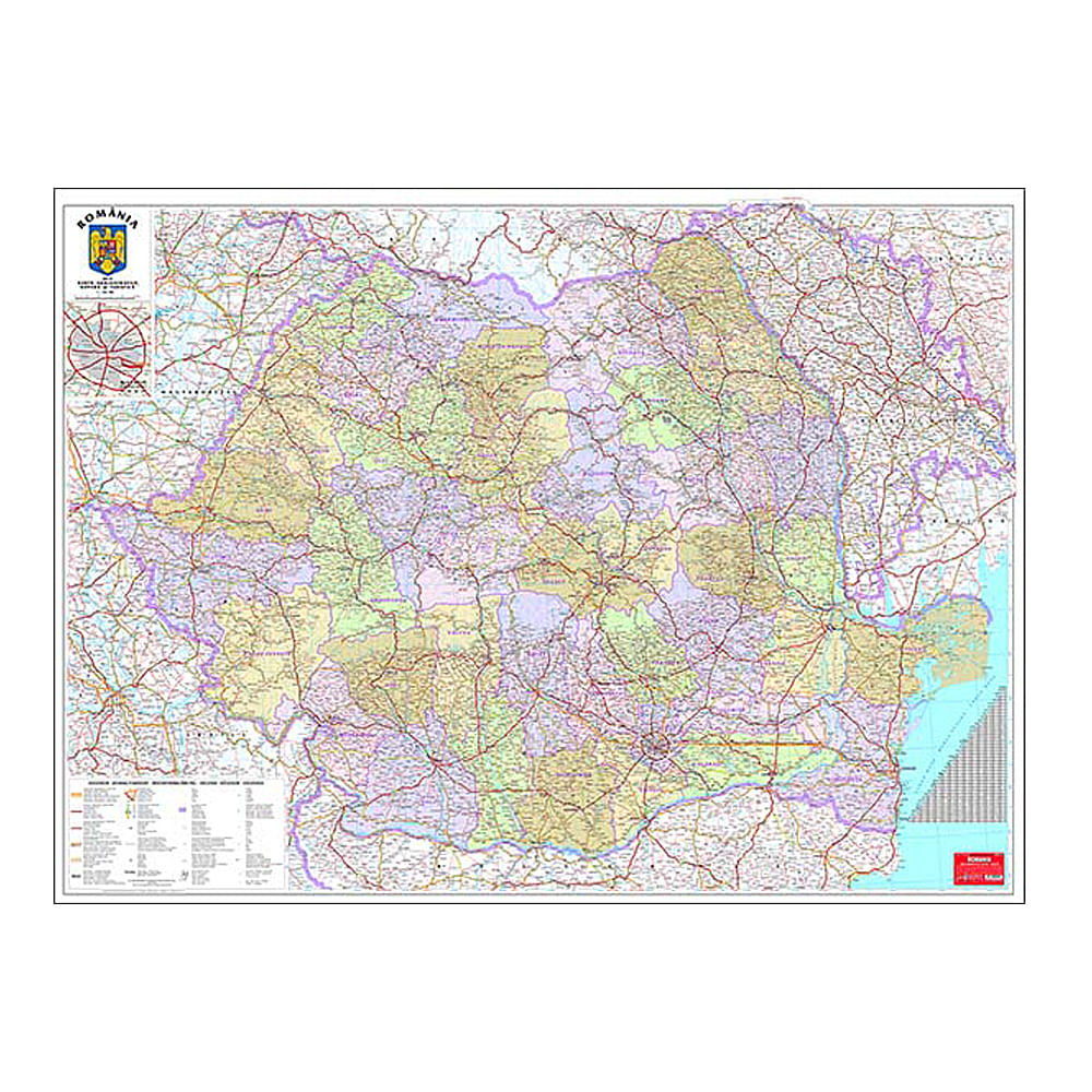 Harta Romania administrativa, 100 x 140 cm, scara 1:570000