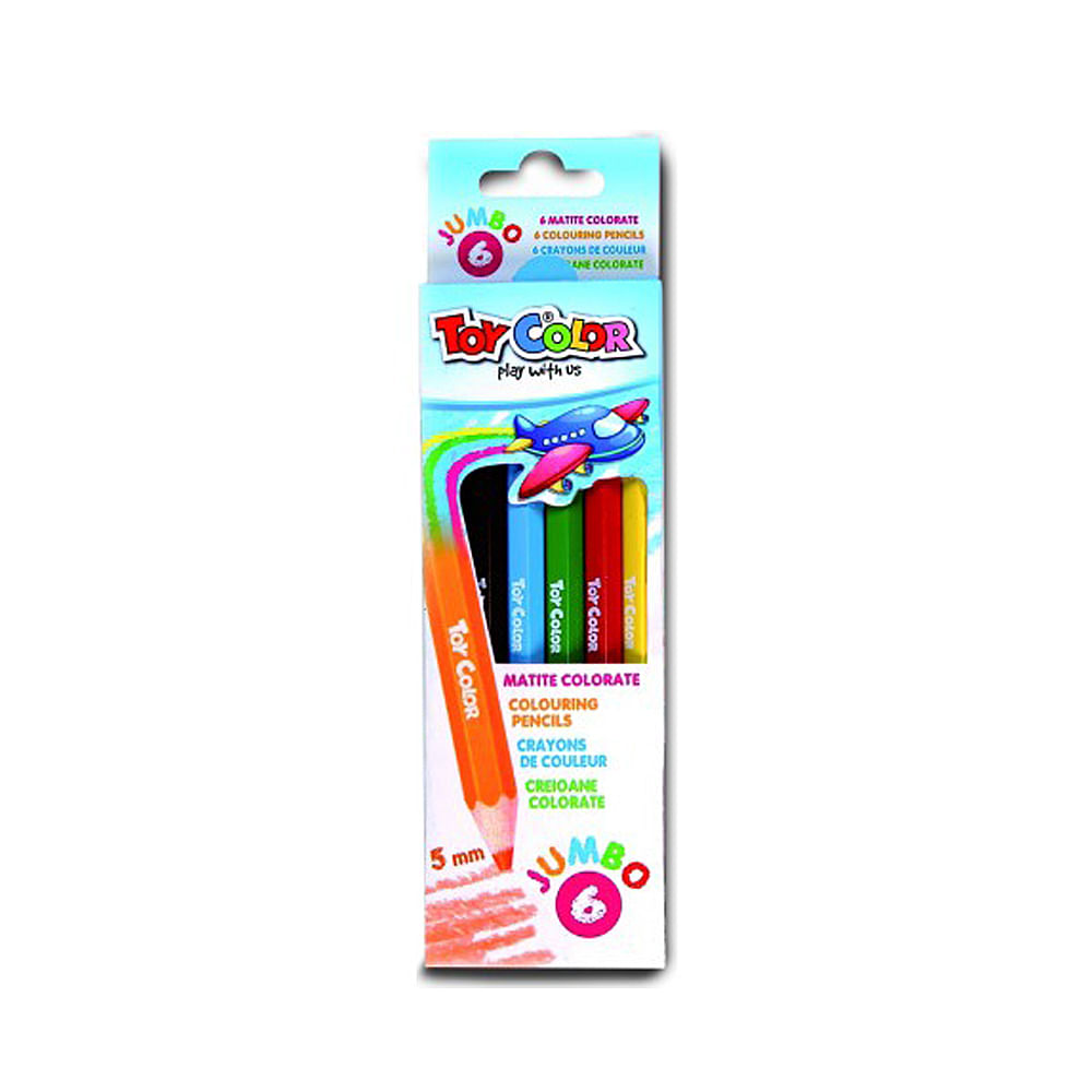 Creioane colorate Toy Color Jumbo, 6 culori dacris.net imagine 2022 depozituldepapetarie.ro