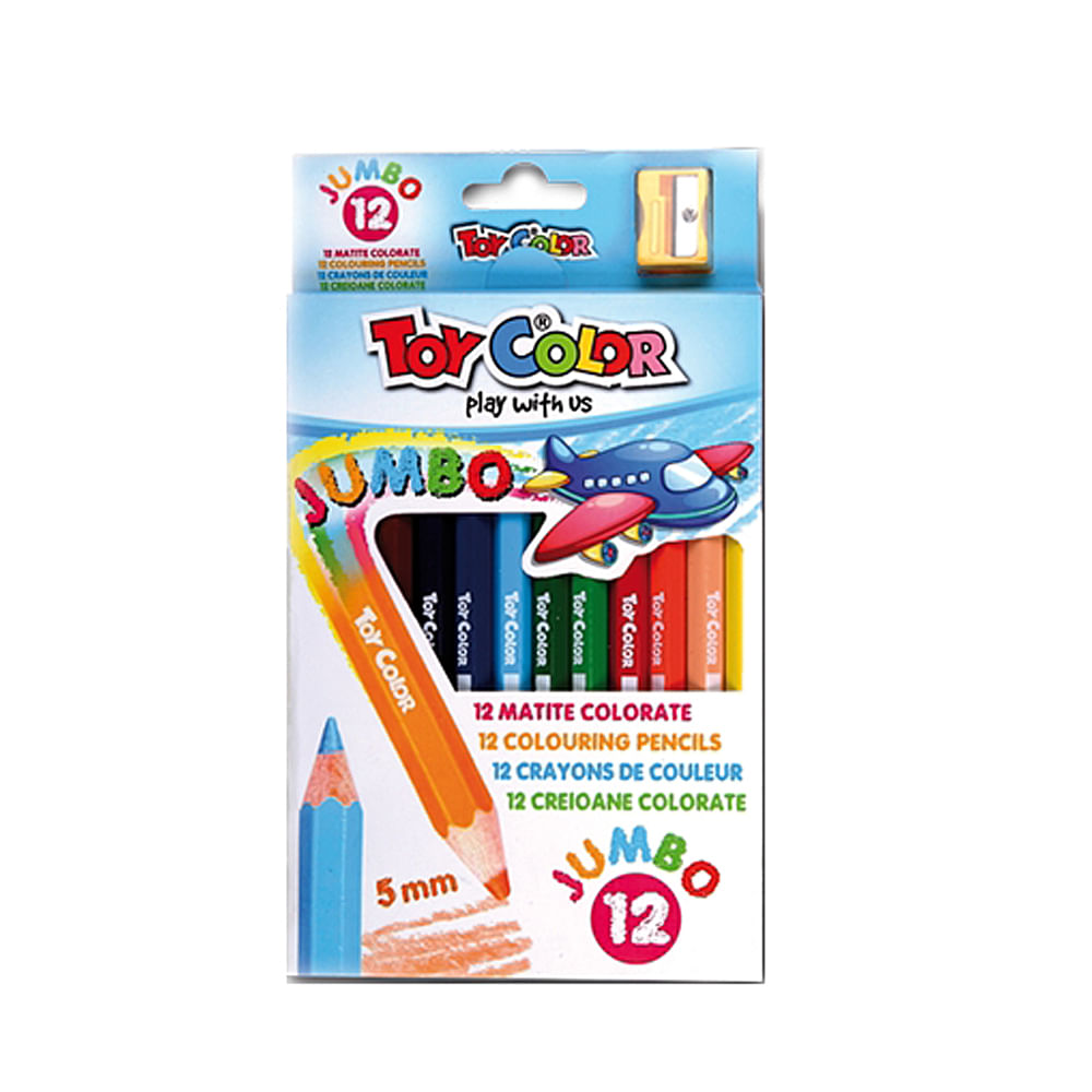 Creioane colorate Toy Color Jumbo, 12 culori dacris.net imagine 2022 depozituldepapetarie.ro