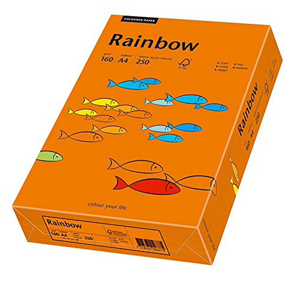 Carton A4 Rainbow, 160 g/mp, 250 coli/top, portocaliu intens dacris.net imagine 2022