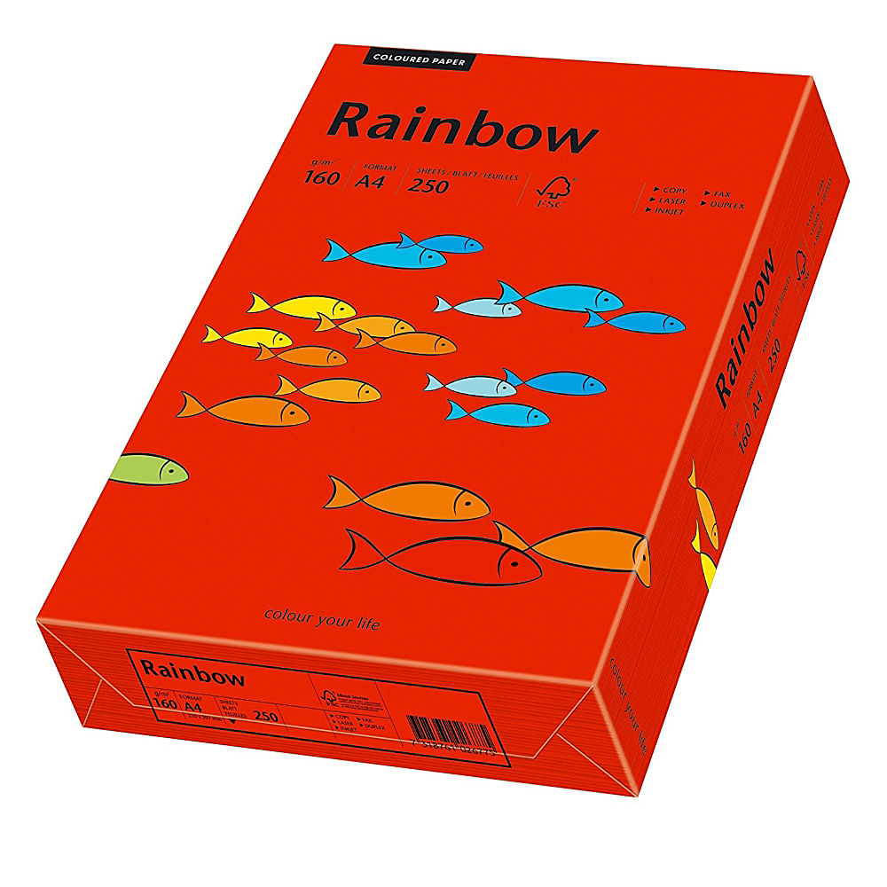 Carton A4 Rainbow, 160 g/mp, 250 coli/top, rosu intens