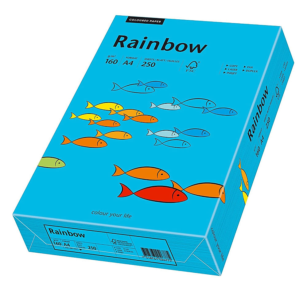 Carton a4 rainbow, 160 g/mp, 250 coli/top, albastru