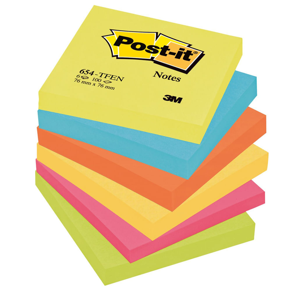 Notite adezive 3M Post-it 654 asortate, neon