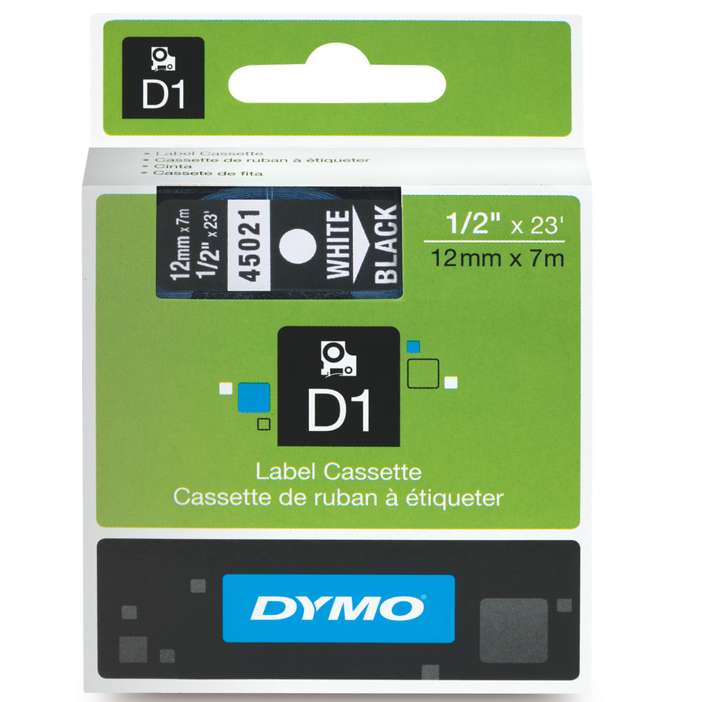 Banda laminata Dymo D1 DY45013 12mm Negru/Alb Banda Dymo D1, 12 mm x 7 m, alb/negru