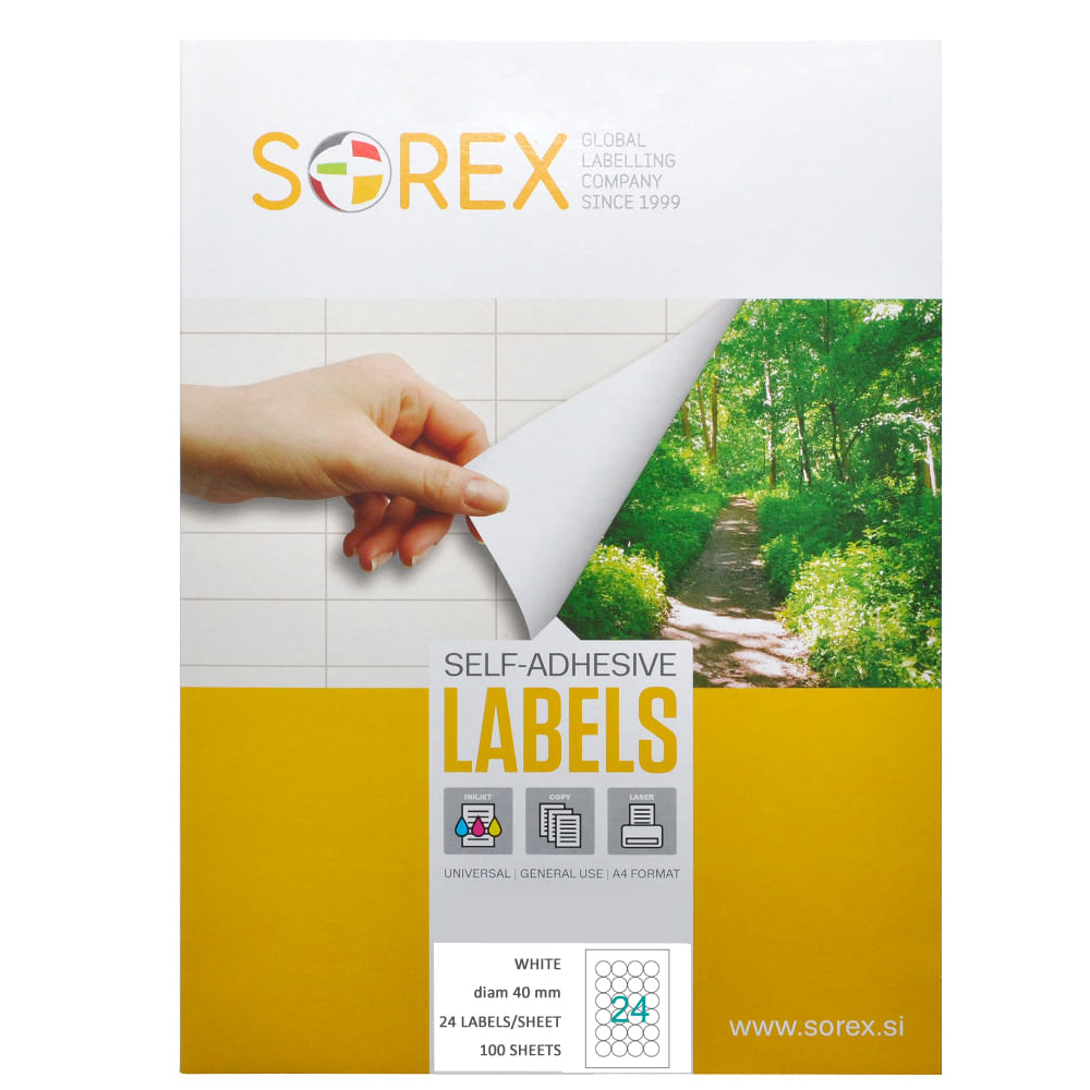 Etichete autoadezive rotunde Sorex, 24/A4, 40 mm, 100 coli/top dacris.net poza 2021