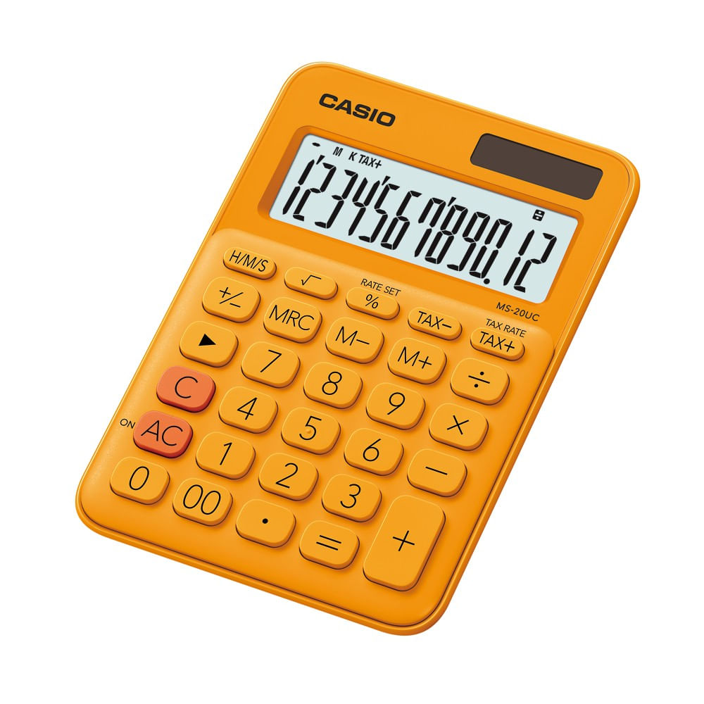 Calculator de birou Casio MS-20UC, 12 digits, portocaliu Casio imagine 2022 depozituldepapetarie.ro
