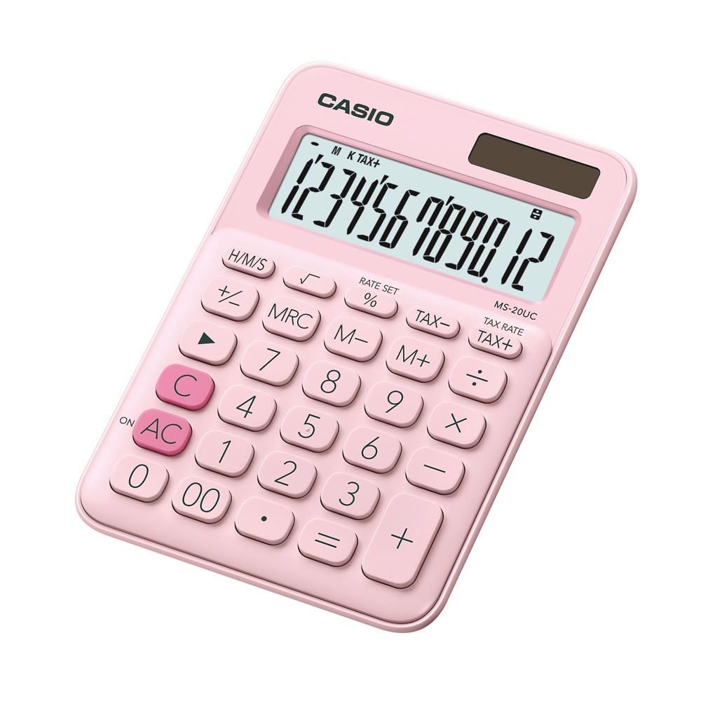 Calculator de birou Casio MS-20UC, 12 digits, roz Casio imagine 2022 depozituldepapetarie.ro