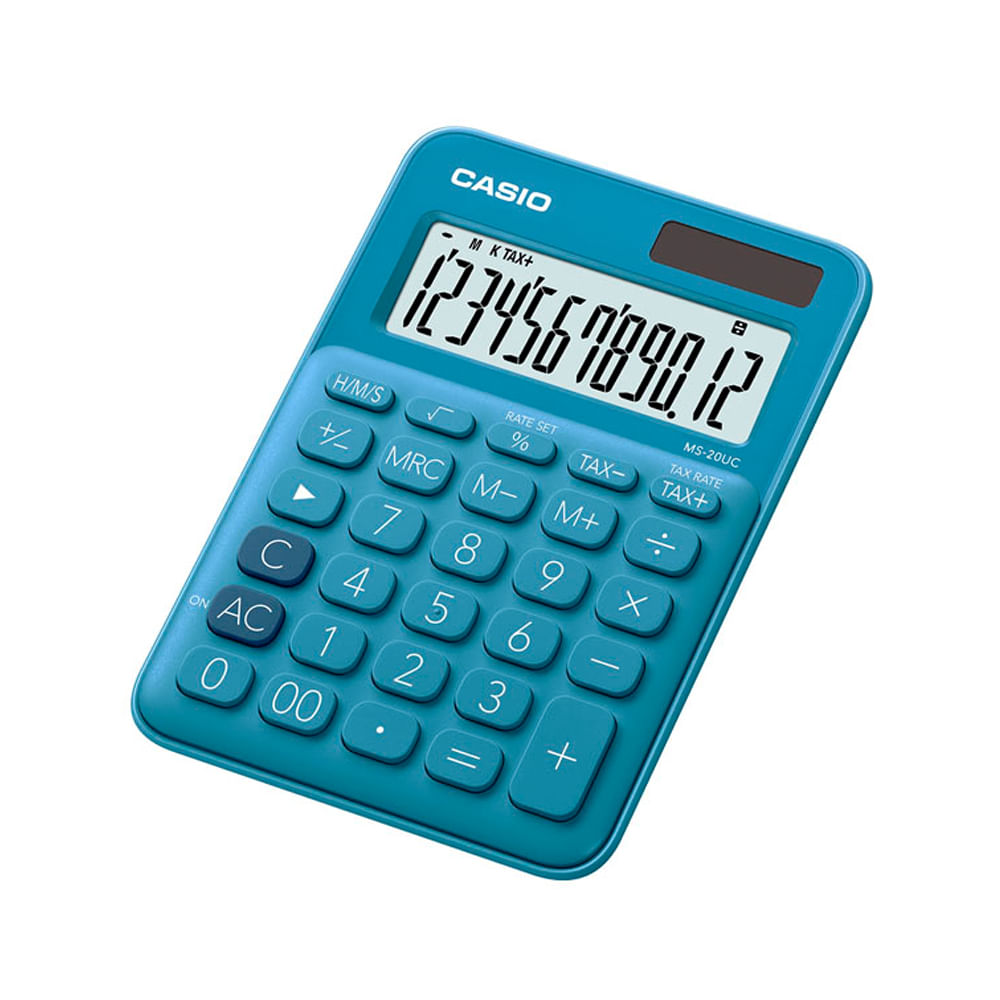 Calculator de birou Casio MS-20UC, 12 digits, albastru Casio imagine 2022 depozituldepapetarie.ro