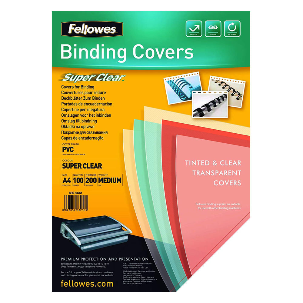 geam termopan 200×100 Coperti plastic Fellowes A4 200 microni transparent 100 bucati/top