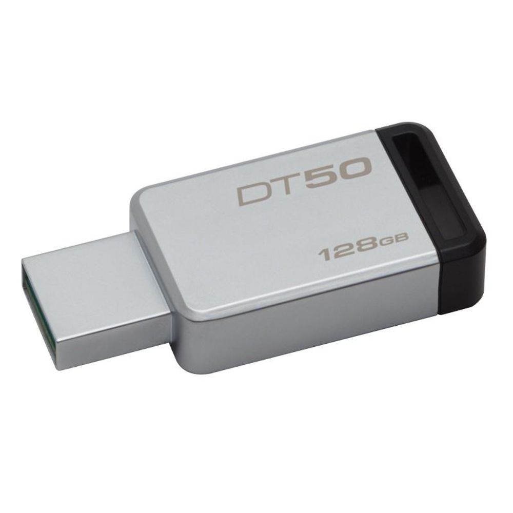 Kingston USB Flash Drive DT50/128GB- DataTraveler 50, Speed2 USB 3.1 Gen 1 3- 110MB/s read, 15MB/s write, 128GB, Metal casing with black