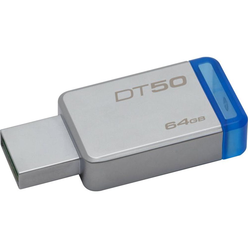 Kingston USB Flash Drive DT50/64GB- DataTraveler 50, Speed2 USB 3.1 Gen 1 3- 110MB/s read, 15MB/s write, 64GB, Metal casing with blue