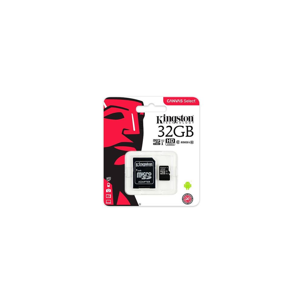 MicroSDXC Kingston, 32GB, Canvas Select 80R, Clasa 10 UHS-I, R/W 80/10 MB/s, adaptor SD